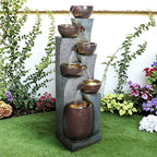 SunJet 6-Tiers Indoor/Outdoor Garden Water Fountain - 53.5inches Modern Floor-Standing Cascading Water Feature - Suitable for Deck, Patio, Porch, Yard Decor
