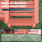 Tall Adirondack Chairs Set of 2, All Weather HDPE Poly Bar Height Balcony Adirondack Chair with Removable Double Connecting Trays, Outdoor Adirondack Barstools for Deck, Patio, Yard, Pool, Lawn