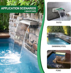 Waterfall Spillway, Stainless Steel Pool Fountain w/Top Open Lip & Pipe Connector Kits for Outdoor/Indoor Decorative, 11.8'' Pool Water Feature for Garden Patio, Backyard Koi Pond Decor