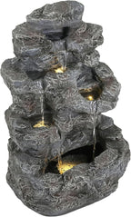 Merax 5-Tiered Concrete Tall Slim Fountain – 23.85" H LED Lit Outdoor Water Feature, Space-Saving Modern Design for Patio, Garden, Balcony, All-Weather Resistant