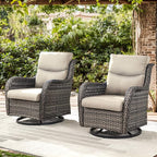Patio Swivel Chair Set of 2, Resin Wicker Swivel Patio Glider Chairs with Smile-Shaped Cushions, High Back Luxury Swivel Patio Chairs for Outdoor, Brown Wicker|Beige Cushions