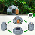 mopha Garden House Statues, Funny Gnomes Fairy Garden Lights Figurine,Mini Gnome Resin Solar Powered Outdoor Decor Patio Yard Lawn Ornament Decoration