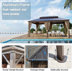 12' x 20' Outdoor Hardtop Gazebo Aluminum Frame with Double Metal Roof, Canopy Netting, Curtain, Patio Permanent Galvanized Steel Gazebo for Backyard, Garden, Party, Deck, Lawn