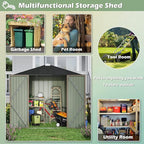Devoko Outdoor Storage Shed 8 x 6 FT Lockable Metal Garden Shed Steel Anti-Corrosion Storage House with Single Lockable Door for Backyard Outdoor Patio (Brown)