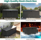 Resin Deck Box 130 Gallon, Lockable & Waterproof Outdoor Storage, UV-Resistant Patio Box for Cushions, Tools, and Outdoor Accessories (Black)
