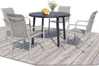 5 Pieces Round Dining Table Set for 4, Patio Dining Set Includes 4 Grey Stackable Patio Chairs and 1 Black Round Table, Patio Furniture Setss with Sling Support for Outside, Garden