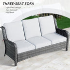 HOOOWOOO Patio Outdoor Furniture with Large Fire Pit Table,High Back 6 Piece Wicker Patio Conversation Set with Swivel Chairs,7 Person Couch Sofa Seating,Light Gray