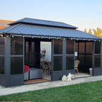 PURPLE LEAF 12' X 20' Sunroom with Light Permanent Hardtop Gazebo Solarium Galvanized Steel Double Roof Aluminum Outdoor Screen House for Patio Deck Backyard Grey