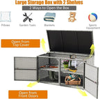 HAPPYGRILL Deck Box Outdoor Patio Pool Storage Box Outside Rattan Wicker Storage Bin Cabinet with Steel Frame Shelf for Garden Balcony Porch Yard Furniture Tools