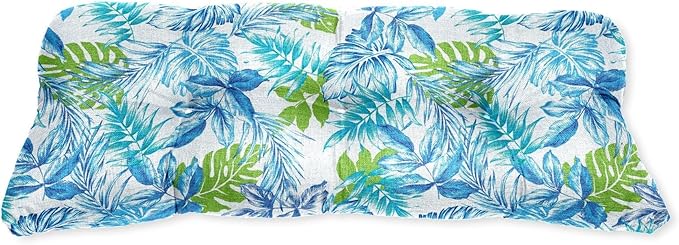 BrylaneHome Tufted Bench Cushion - 45.5" L x 19" W x 3" H- Patio & Outdoor - Water, Stain & Fade Resistant - Blue Fern