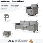 ovios 8 Pieces Patio Furniture Set with Swivel Chairs Rocking Gliders, Outdoor Sofa Couch with Solar Lights Table Comfy Cushions, Modern Deep Seat Wicker Rattan Conversation Set, Dark Grey