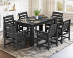 SERWALL Patio Dining Set for 6, Outdoor Dining Sets for 6 Person with 1 Umbrella Hole Cut-Out Rectangular Table and 6 Chairs, HDPE Dining Sets for Garden, Backyard, Poolside, Black