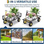 GarveeLife 900 LBS Garden Cart on Wheels with Adjustable Handles, Heavy Duty Steel Garden Wagon with Removable Mesh Sides to Convert into Flatbed, Wagon Cart for Lawn Farm Yard