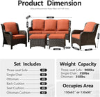 HOOOWOOO Patio Furniture Set,5 Piece Outdoor Furniture Set,Wicker Patio Conversation Couch Chairs Ottoman Set,Orange Red