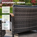 MEISSALIVVE 11 Piece Outdoor Patio Furniture Set, Half-Moon Curved Sectional Sofa Rattan Conversation Set with Wood Armrests, Coffee Table & 2 Side Table（Grey）