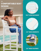 SERWALL All Weather HDPE Outdoor Patio Bar Set, Outdoor Bar Table and Chairs Set, Adirondack Bar Chairs Set of 2 and Bar Height Table, Outdoor Furniture for Outside, Poolside, Backyard, Garden, White