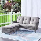 HUMMUH 3 Piece Patio Furniture Set All Weather Wicker Outdoor Sectional Sofa Manual Weaving Rattan High Curved Back Patio Couch with Ottomans