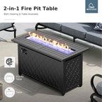 MFSTUDIO 6 Pieces Patio Furniture Sets with 45" Gas Fire Pit Table(Up to 7 Seat), Outdoor Metal Frame Patio Conversation Sofas with 1 x 3-Seat Sofa, 2 Sofa Chairs and 2 Ottoman, Grey Cushion