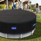 24 Ft Round Pool Cover with Reflective Strips, 420D Swimming Pool Cover for Above Ground Pools, Solar Cover with Drawstring and Ground Nails for Dustproof, UV Protected