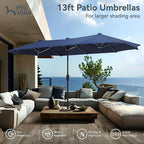 PHI VILLA 7 Piece Patio Dining Furniture Set with Umbrella (Blue), Outdoor Table and Chairs for 6, Foldable Patio Dining Chairs (Black) with Adjustable Backrest & Metal Dining Table for Garden, Deck