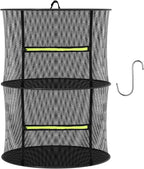 2 Layer Herb Drying Rack, Collapsible Mesh Drying Rack, Small Hanging Drying Net with Green Zipper & Hooks, Indoor Outdoor for Drying Herbs, Socks, Underwear, Seafood & Camping Food (11.81")