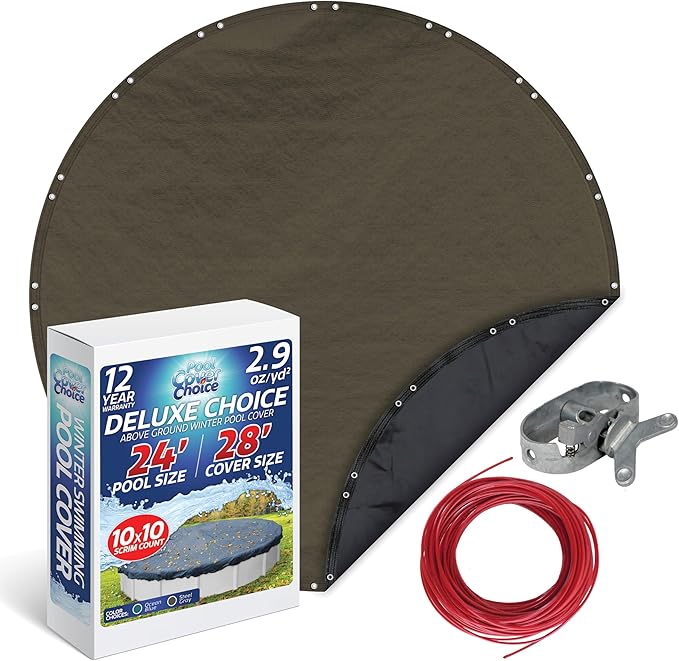 Winter Swimming Pool Cover for 24 ft Aboveground Round Pool Size, Deluxe Choice Series, Solid Material, Color - Steel Gray, Pool Cover Choice 5924-4CHOICE