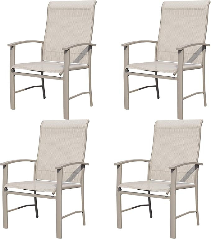 Outdoor Dining Chairs Set of 4, Stackable Patio Chairs with Metal Frame & Textilene Fabric, Perfect for Patio Garden Deck, Ivory