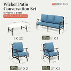 Patio Furniture Set 6 pcs, Outdoor Patio Furniture, 1 X 3-Seat Sofa, 2 X Single Chairs, 2 X Rocker Chairs, 1 X Coffee Table and 5.75" Extra Thick Cushion, Patio Conversation Set,Navy Blue