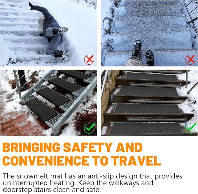 Snow Melting Mats Outdoor for Walkways, 20 x 30 in 2 Pack No-Slip Heated Outdoor Mats with 10 ft Power Cord, 3 in/h Speed Snow and Ice Melting Pads for Winter Backyards Snow Removal