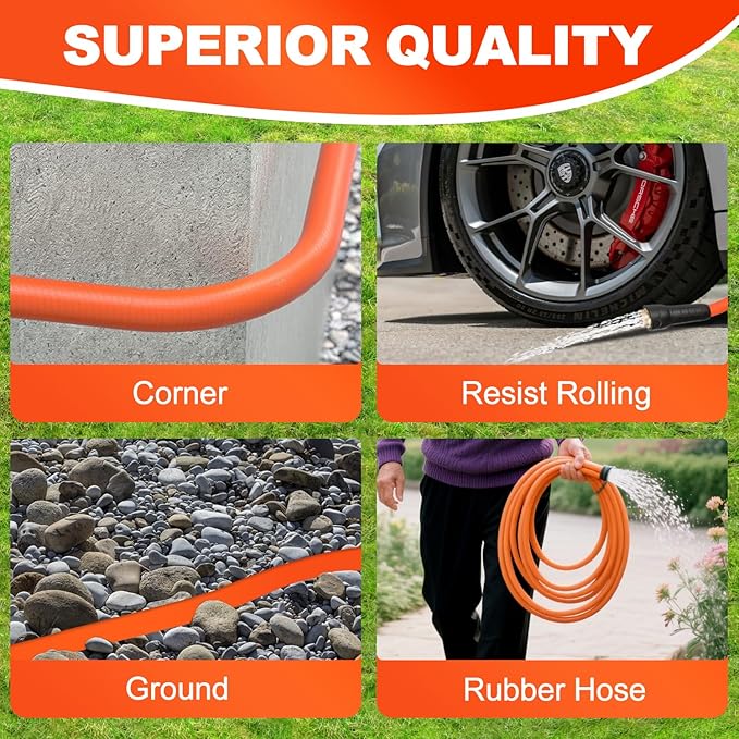 YOTOO Heavy Duty Hybrid Garden Lead in Water Hose 5/8-Inch by 6-Feet 150 PSI, Kink Resistant, All-Weather Flexible with Swivel Grip Handle and 3/4" GHT Solid Brass Fittings, Orange