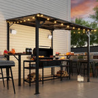 MEISSALIVVE 8' x 8' Wall Mounted Gazebo, Outdoor BBQ Grill Gazebo with Side Shelf, Lean to Metal Awnings with Sloped Roof, Heavy Duty Pergola for Backyard, Deck, Black