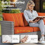 ovios 8 Pieces Patio Furniture Set Outdoor Sofa Couch with Solar Lights Table Comfy Cushions, Modern Deep Seat Wicker Rattan Conversation Set for Porch Deck, Orange Red