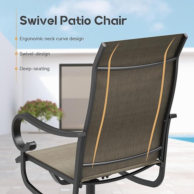 VICLLAX Swivel Patio Chairs Set of 4, 360-degree All-Weather Outdoor Swivel Chairs for Lawn Garden, Patio Dining Chairs, Black Metal Frame and Textilene Mesh Fabric