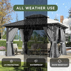 Aoxun 12'x10' Hardtop Gazebo, Aluminum Frame Permanent Pavilion with Curtains and Netting, Outdoor Galvanized Double Roof Canopy, Designed for Garden, Lawns, Patio