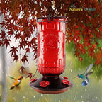 Nature's Rhythm Bird Feeder Vintage Red Antique Glass Bottle Hummingbird Feeder 5 Feeding Ports and 23-Ounce Nectar Capacity Per Feeder