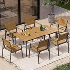 Outdoor Dining Set for 6, Patio Dining Sets with Umbrella Hole, 7 Pieces HDPS Outdoor Table and Chairs for Patio, Garden