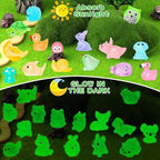 200pcs Luminous Mini Resin Animals 30 Types Miniature Resin Animal Figurines to Hide Bulk Glow in The Dark Tiny Ducks Frogs Small Cat Bunnies for Fairy Garden Micro Landscape Dollhouse Accessories