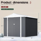 GUNJI 8 x 6 FT Shed Outdoor Storage Shed Metal Garden Shed with Lockable Door Outside Waterproof Tool Shed for Backyard, Patio, Lawn (Gray)