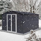 10x12 FT Metal Outdoor Storage Shed & Double Hinged Large Door - Heavy-Duty Shed with Floor, Lockable & Ventilation - Rainproof Windproof Large Utility Garden Shed for Backyard Patio Lawn-Dark Gray