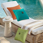 Outdoor Decorative Pillows with Coconut Button Pack of 4, 16" x 16" Outdoor Pillow Set for Couch Bed Throw Patio Sofa, Peacock Blue