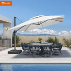 PURPLE LEAF Cantilever Umbrella with Base Included 12 Feet Outdoor Square Umbrella Double Top Large Offset Hanging 360° Rotation Heavy Duty for Garden Patio Deck Pool Canvas Natural