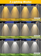 Solar Fence Lights Outdoor - 3000K/4000K/6000K 3 Color Modes, IP65 Waterproof Fence Lights Solar Powered Outdoor, Solar Powered Wall Light for Outside Porch Step Wall Stairs Patio Yard (4 Pack)
