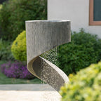 Glitzhome Tiered Outdoor Water Fountain with LED Light, Modern Spiral Outdoor Fountain with Stone Planter, Freestanding Curved Waterfall Fountains for Garden Patio Deck Porch, 40”H