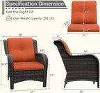 Patio Wicker Chairs Set of 2, Patio Rattan Dining Chairs with 3.5-inch Seat Cushions, High Back and Curved Armrest for Garden, Backyard, Balcony and Deck, Orange