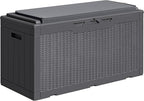 Greesum 100 Gallon Resin Deck Box Large Outdoor Storage with Cushions for Patio Furniture, Garden Tools, Pool Supplies, Weatherproof and UV Resistant, Lockable,Gray