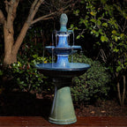 Glitzhome Outdoor Fountain 3 Tier Waterfalls, 45.25" H Ceramic Water Fountain with Pump & LED Light Oversized Indoor Outdoor Floor-Standing Fountains Garden for Patio Backyard Deck Lawn, Turquoise