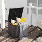 HAPPYGRILL Outdoor Storage Deck Box, 72 Gallon Square Wicker Patio Rattan Storage Container with Zippered Liner & Safe Pneumatic Rod, Outdoor Wicker Deck Box for Garden Tools Cushions