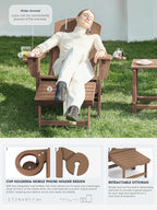 KINGYES Folding Adjustable Adirondack Chair with Ottoman & 2 Cup Holders Set of 2, HDEP Multifunctional Adirondack Chair with Footrest, Brown