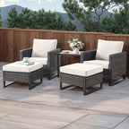 HUMMUH 5 Piece Patio Furniture Outdoor Bistro Set All-Weather Wicker Outdoor Chairs with Ottomans End Table for Patio,Porch,Garden,Backyard