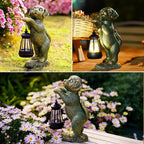 Dog Statue with Solar Lantern - 9.84 Inch Resin Solar Outdoor Lawn Yard Garden Decor - Unique Design Gifts for Women Mom Men (Copper)